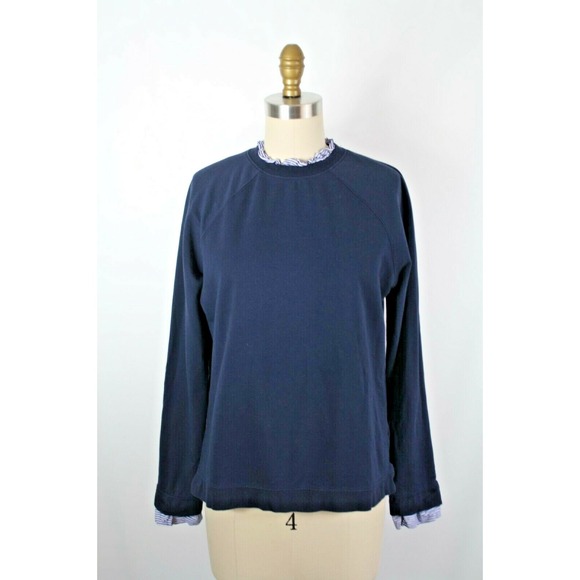 Carolina Belle Montreal Sweatshirt Small Soft Blue Striped Woven Ruffle Trim - Picture 1 of 7